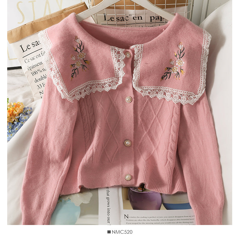 Pull col poupée en dentelle cousue Sweet Wind 1756