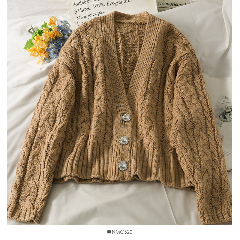 Pull cardigan à manches longues à trois boutons pour femme 1913