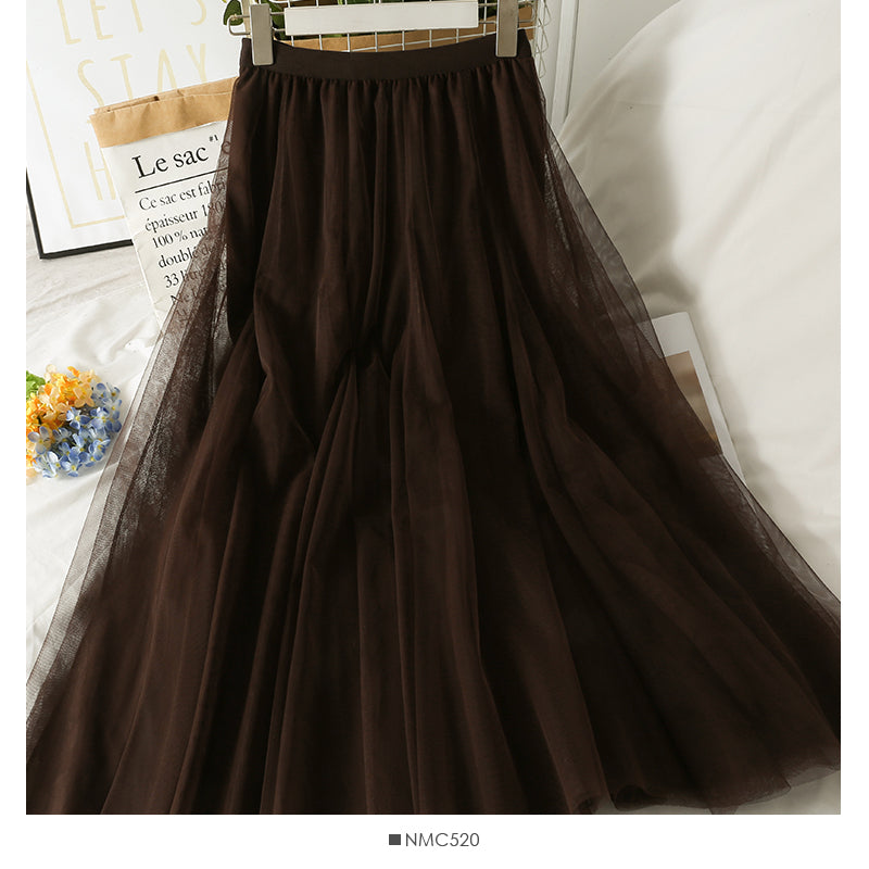 Jupe mi-longue fine taille haute couleur unie Sweet Wind 2538