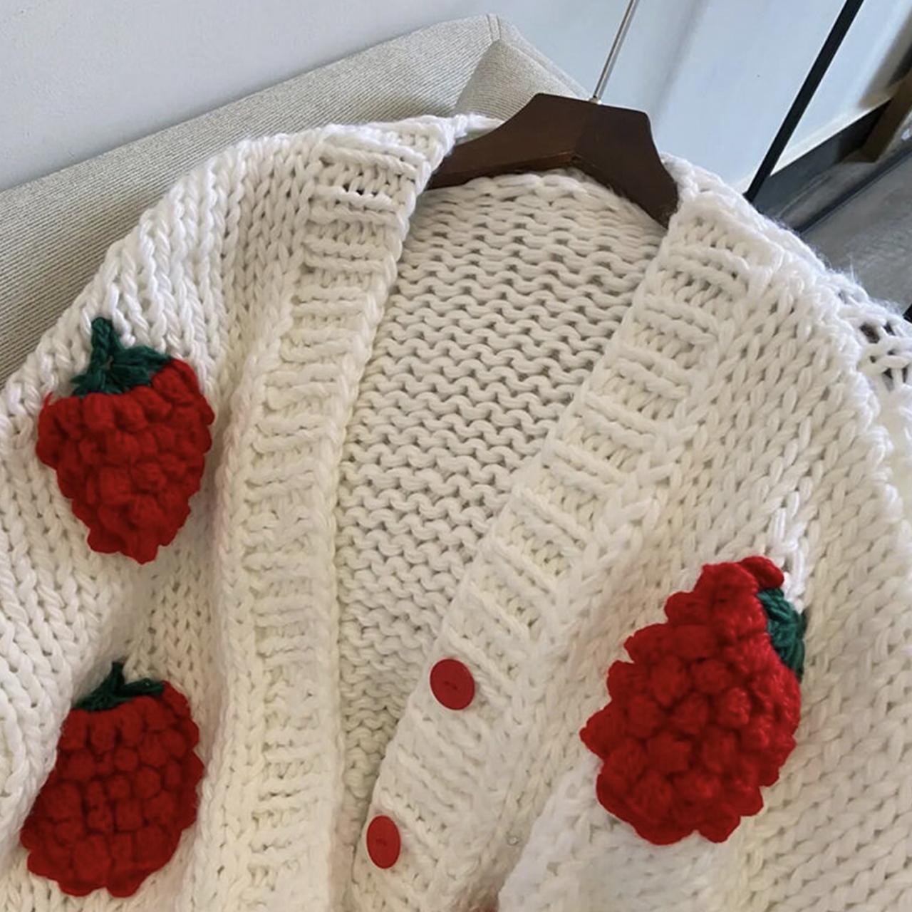 Joli cardigan à fraises tridimensionnel à manches longues 1477
