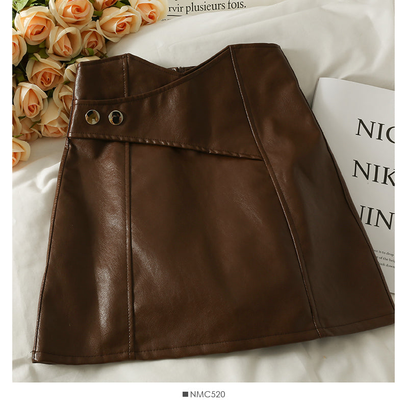Han Fan Design PU leather high waist thin A-line skirt 2553