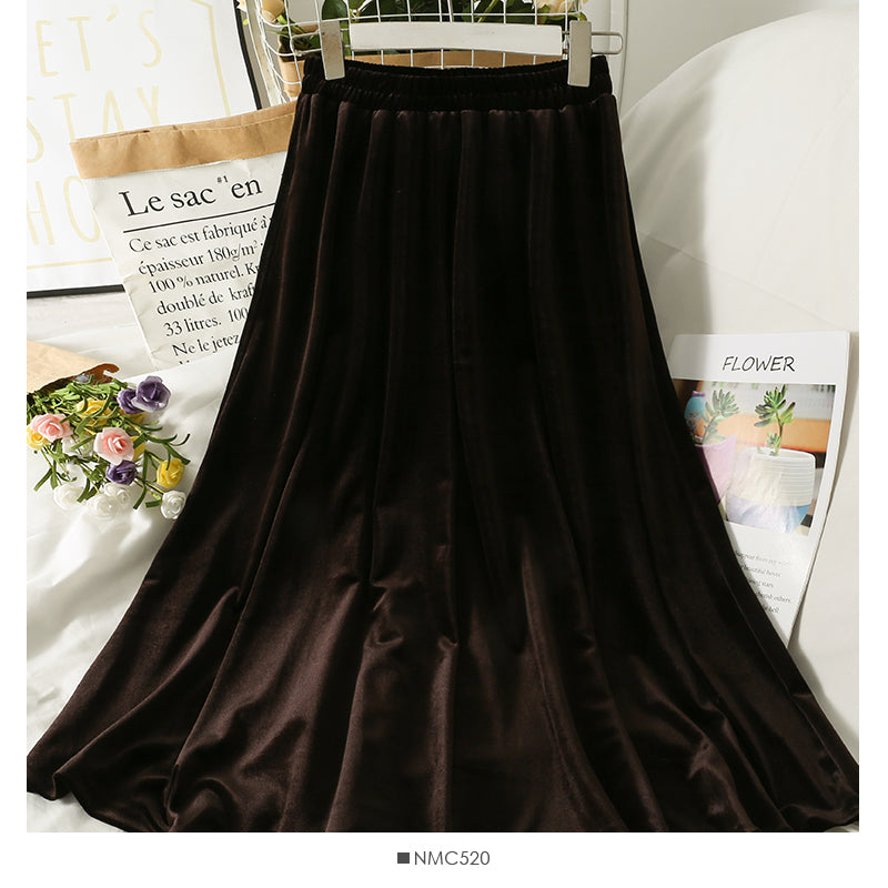 Jupe slim taille haute en velours doré rétro de style Hong Kong 2535