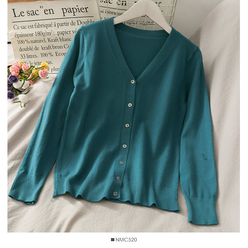 Cardigan à simple boutonnage et col en V, chemisier à manches longues et bas pour femme 1794