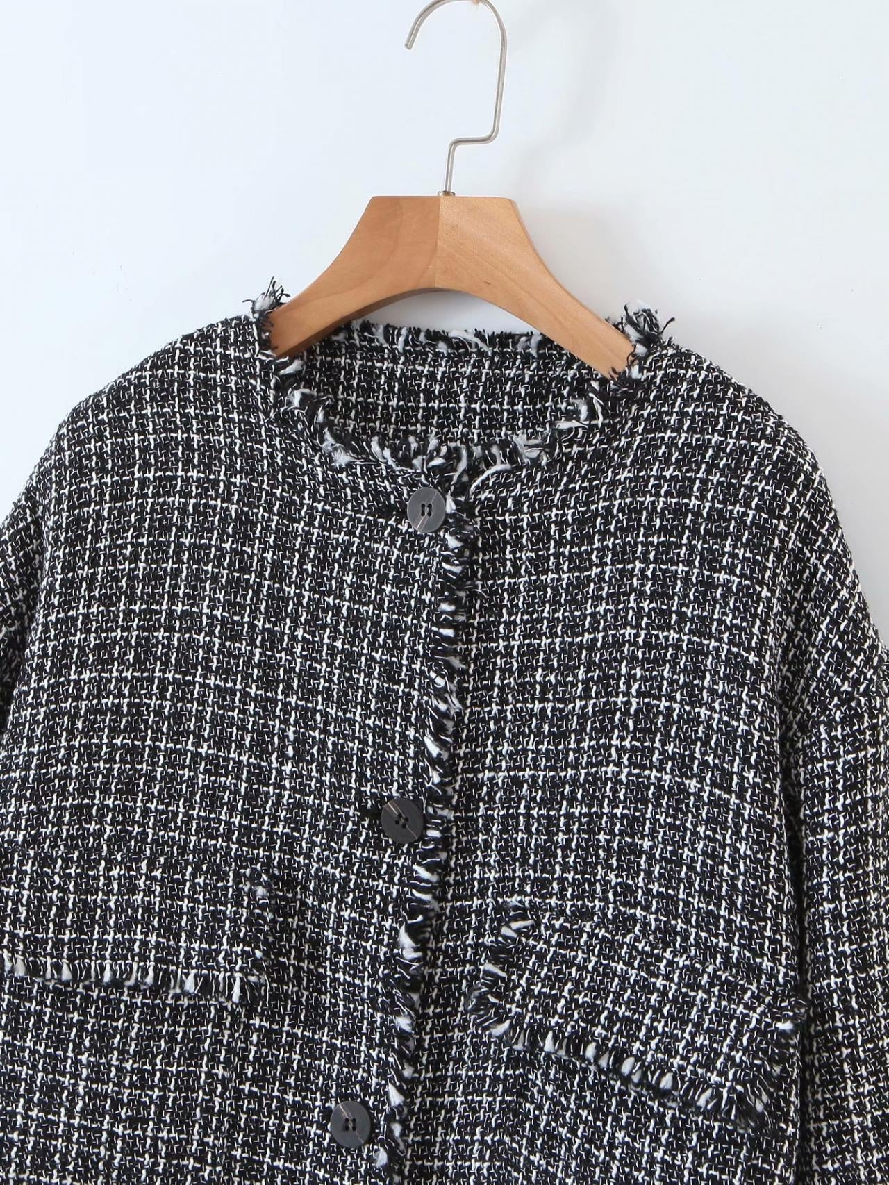 autumn woollen sweater for women with short, fringed cardigan 1386