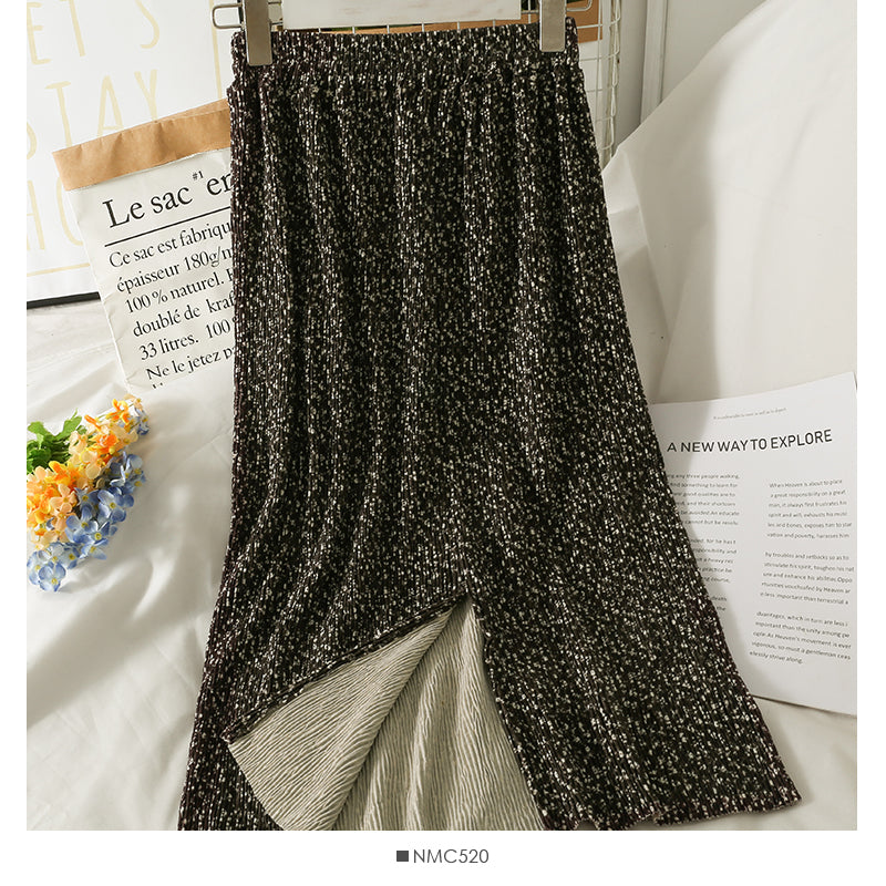 Golden velvet split high waist one step skirt 2599