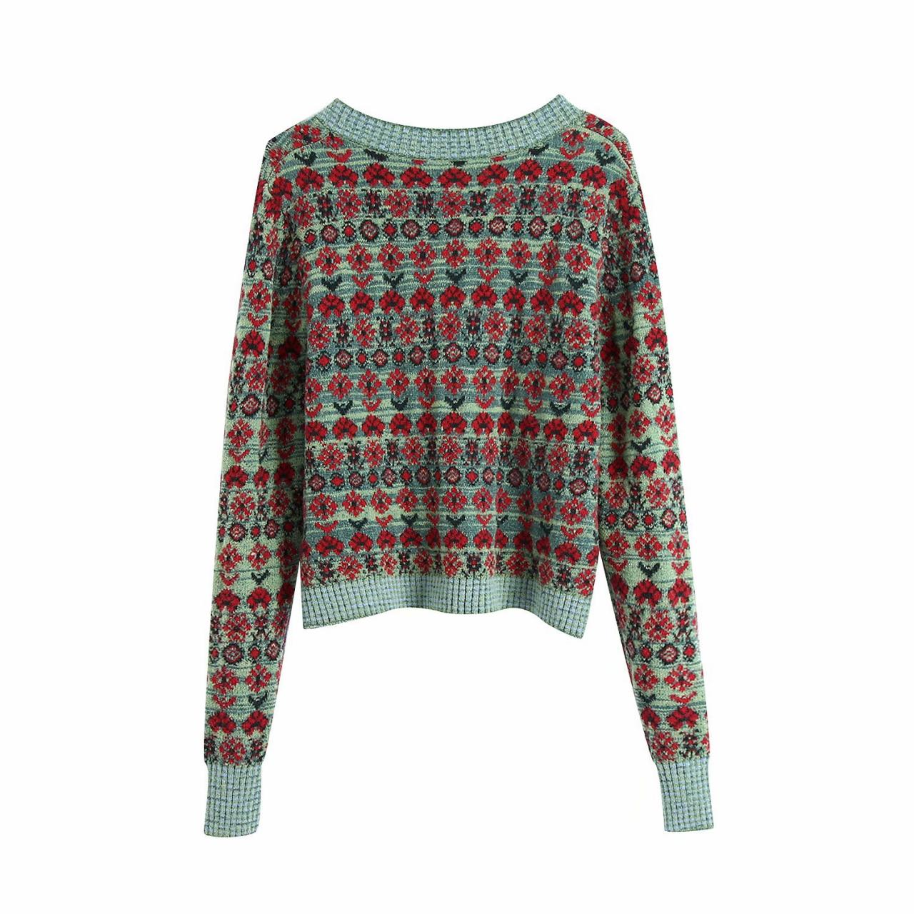 Cardigan à col carré en jacquard de style rétro pour femme, pull court et slim, VENTE À BAS PRIX ! 1469