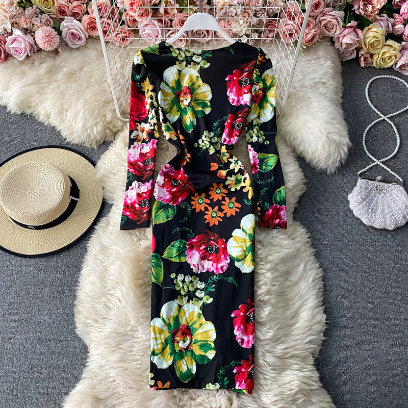 Printed waist with thin buttocks dress feminine floral skirt 3410