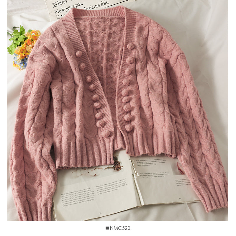 Pull femme cardigan déboutonné boule de laine ample 1852