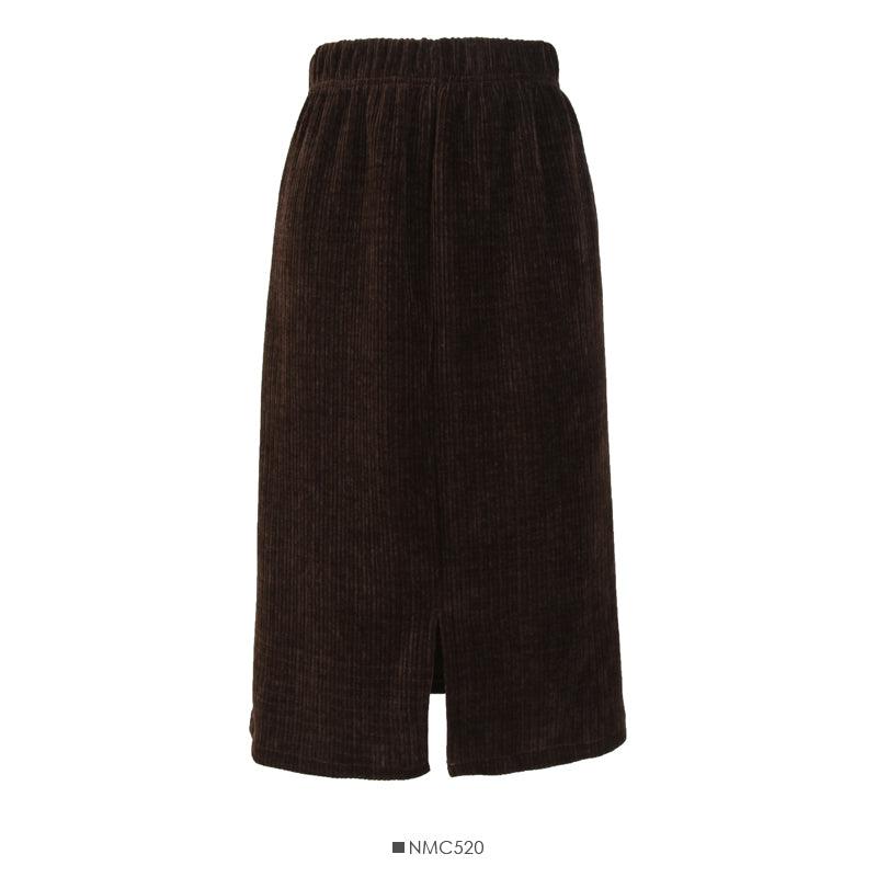 Hong Kong style retro vertical stripe elastic waist medium length skirt 2494