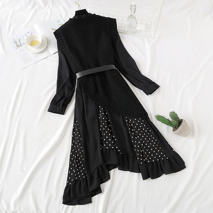 Knitted vest suit temperament two-piece suit with slim waist 2302
