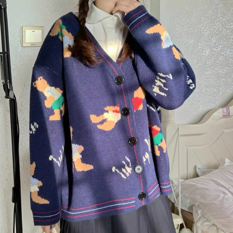 Pull paresseux, neuf, vintage, veste cardigan dessin animé 1396