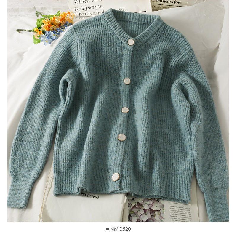 Pull femme ample fin simple boutonnage manches longues 1838