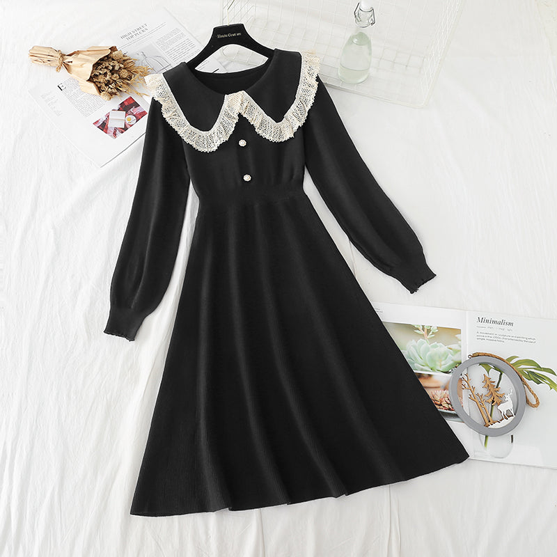 Solid color thin bottomed sweater with temperament slim skirt 2308