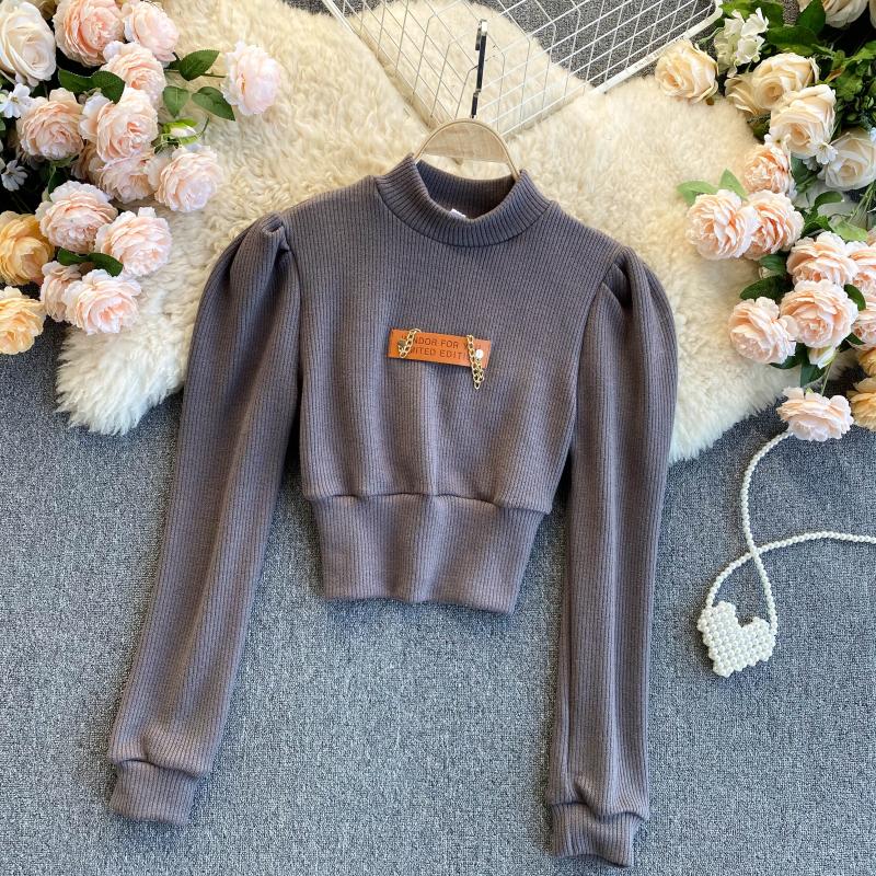Pull polyvalent pour femme au design slim coréen avec chaîne 1578