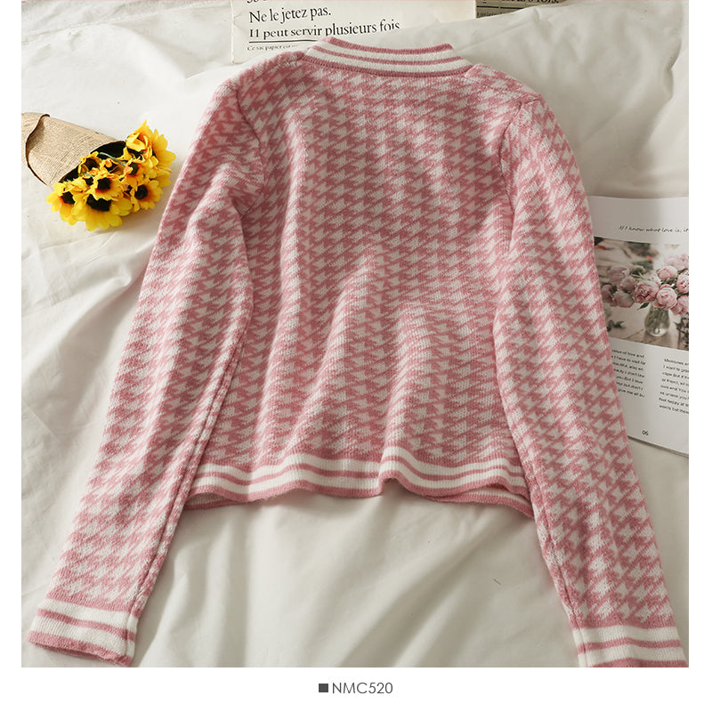 Nouveau pull vintage à carreaux mille oiseaux à col bas, ample et fin, 1874