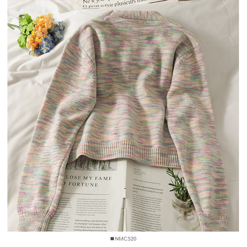 Pull court slim à rayures colorées et col carré élégant pour femme 1870