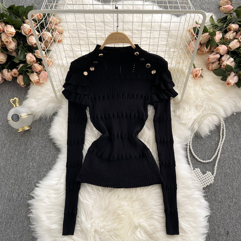 Sens du design : Pull slim de style français étranger 1616