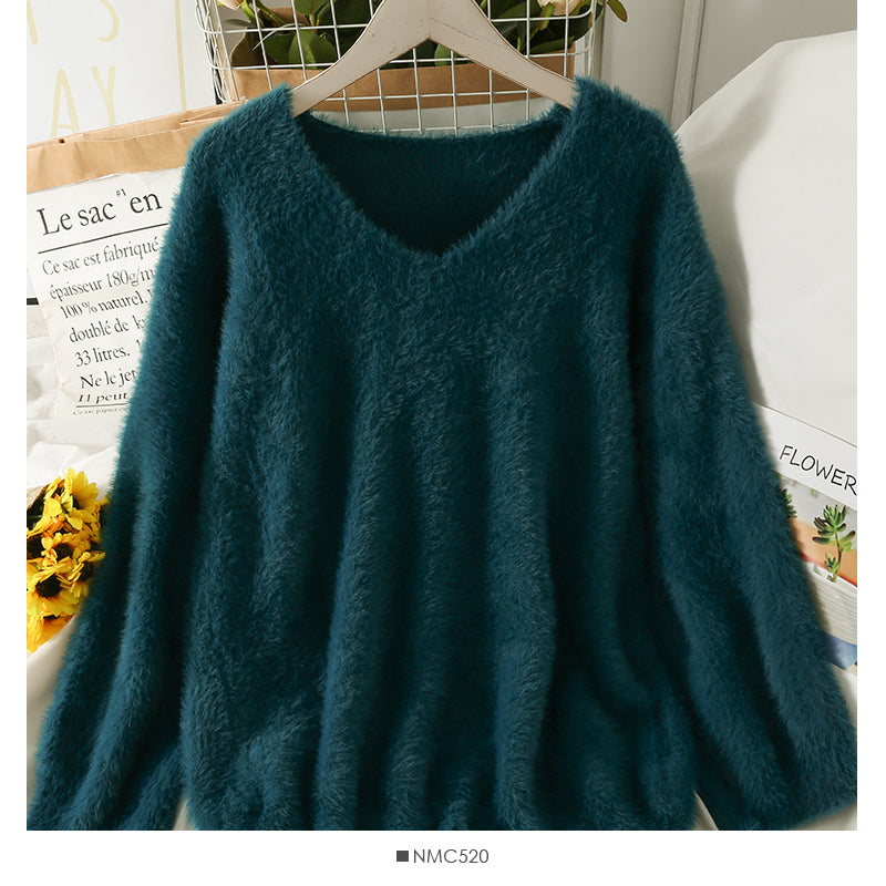 Pull ample et moulant à manches longues et col en V pour femme, couleur unie, Versati 1964