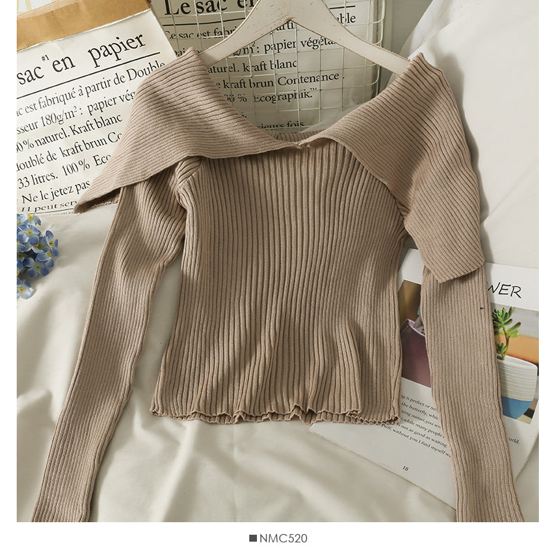 T-shirt à manches courtes et longues, design de minorité française, une ligne d'épaule avec clavicule exposée, 2083