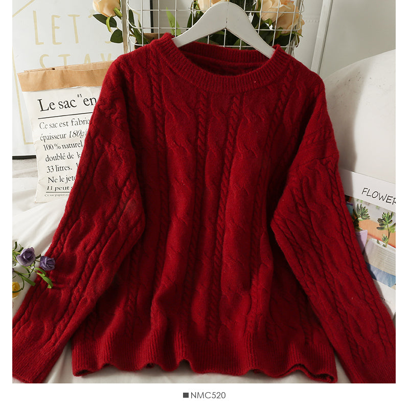 Pullover Damen Hanfmuster locker und dünn Langarm Pullover Top 1985