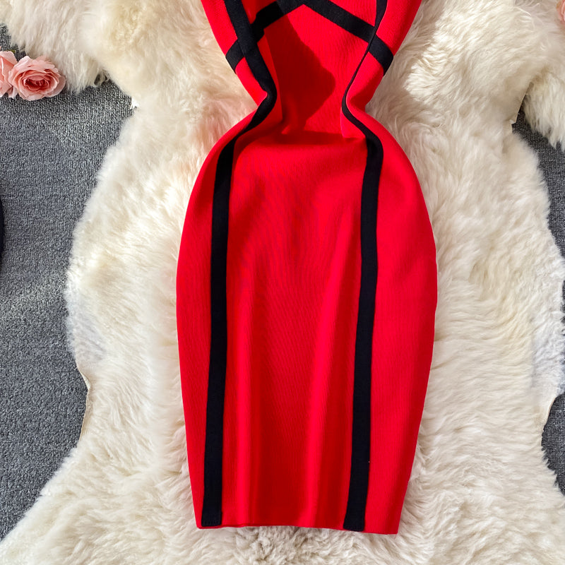 Robe portefeuille taille haute en tricot élastique slim 2824
