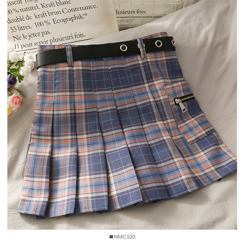 Gradient Plaid high waist thin pleated A-line skirt for women 2655