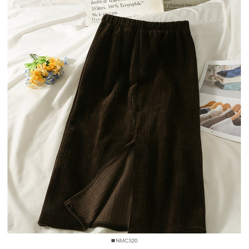 Vintage velvet high waist medium length skirt for women 2559