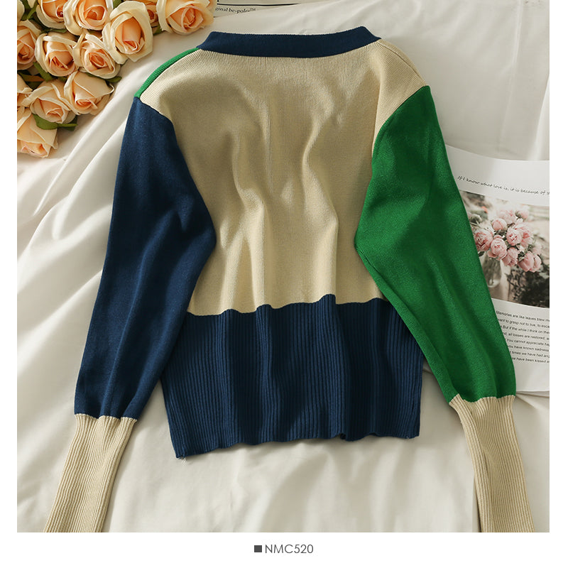 Haut cardigan à simple boutonnage avec coutures contrastées vintage Hong Kong pour femme 2025
