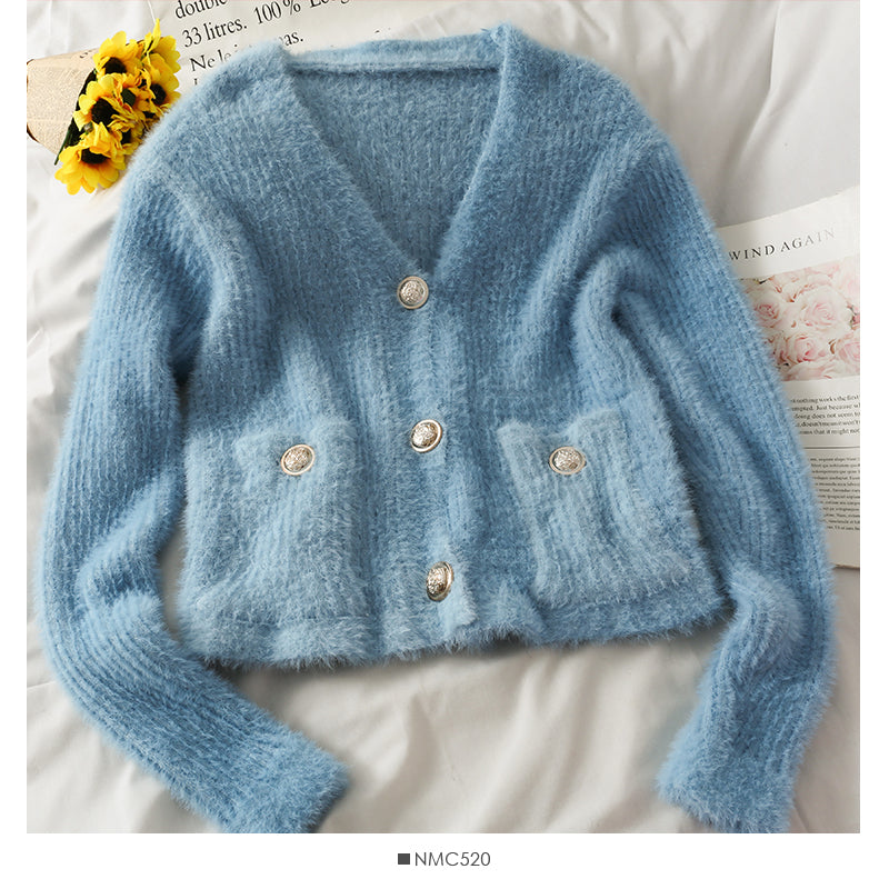 Pull femme nouveau cardigan col V simple boutonnage 1923