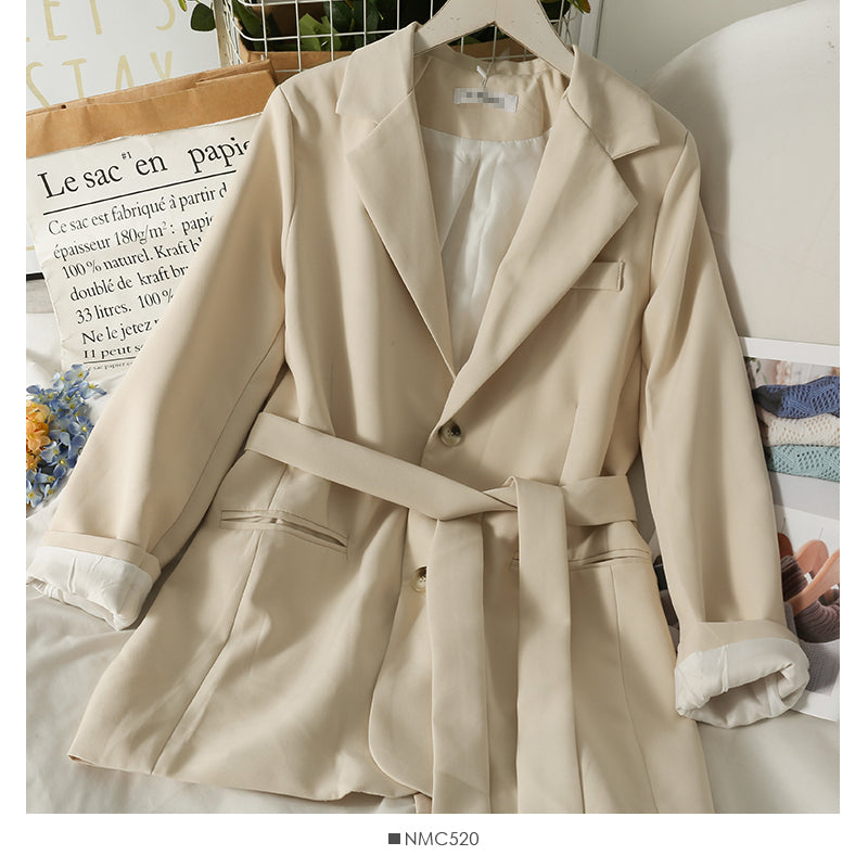 Costume taille haute à deux boutons avec nœud papillon pour femme, manteau moyen et long 2096