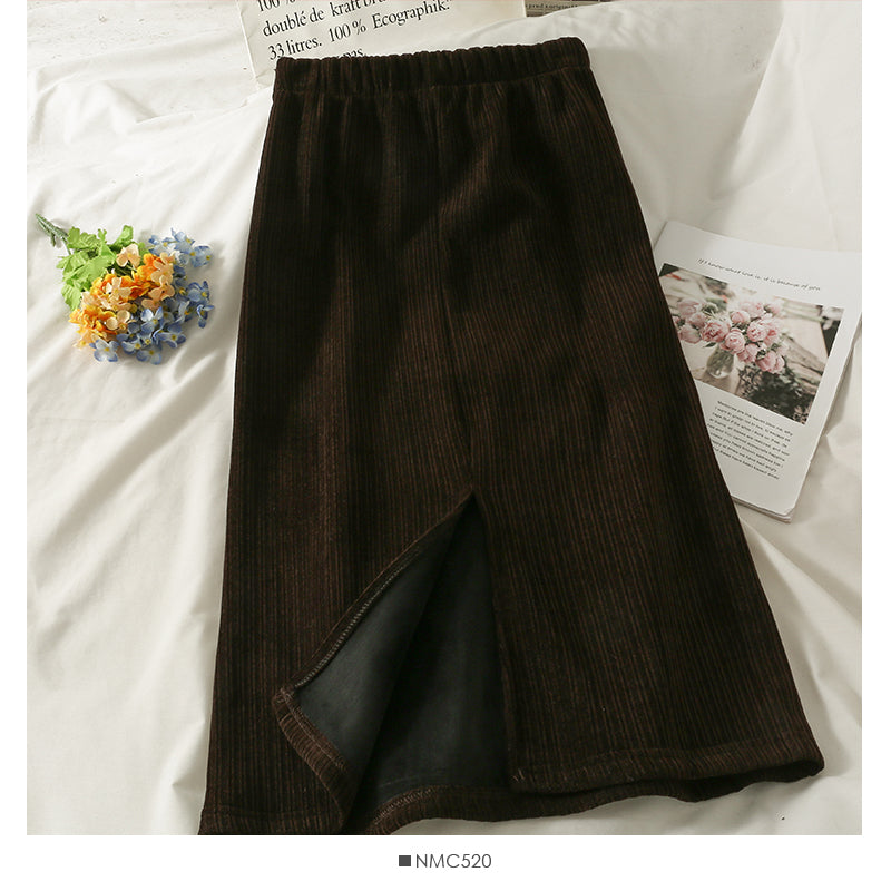 Jupe fine à rayures verticales rétro de style Hong Kong à taille élastique 2521