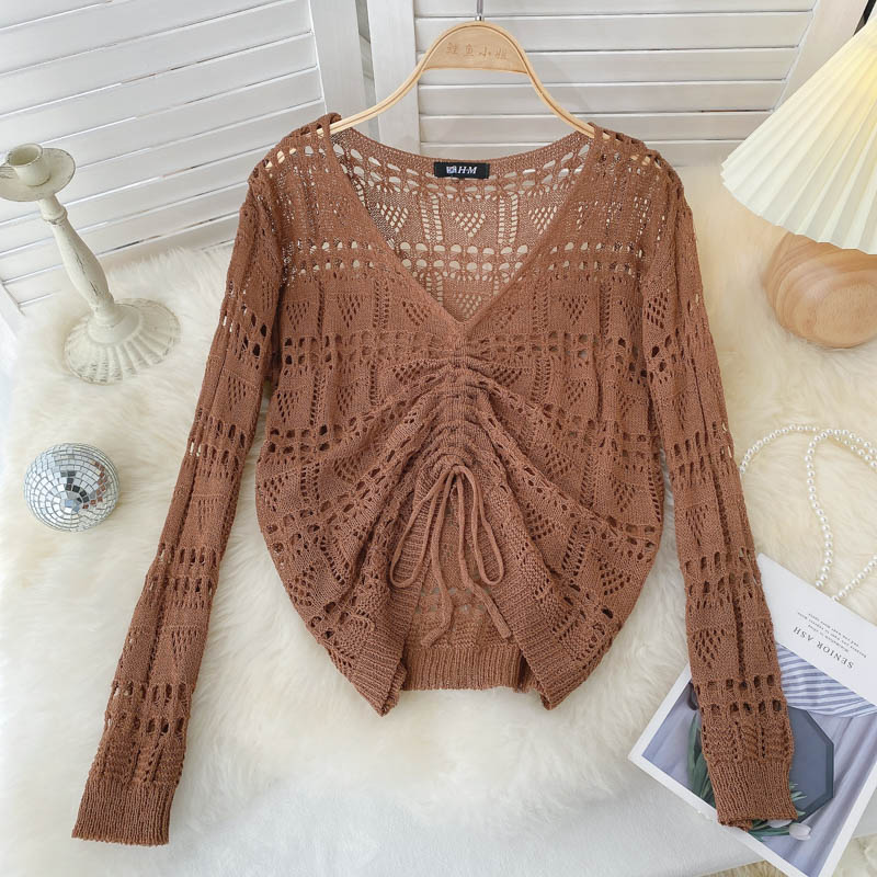 Pull col V à motif creux pour femme 1582