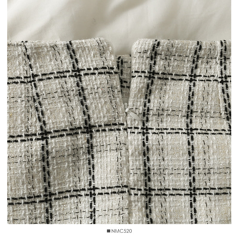 Jupe en tweed fine taille haute rétro de style Hong Kong 2525