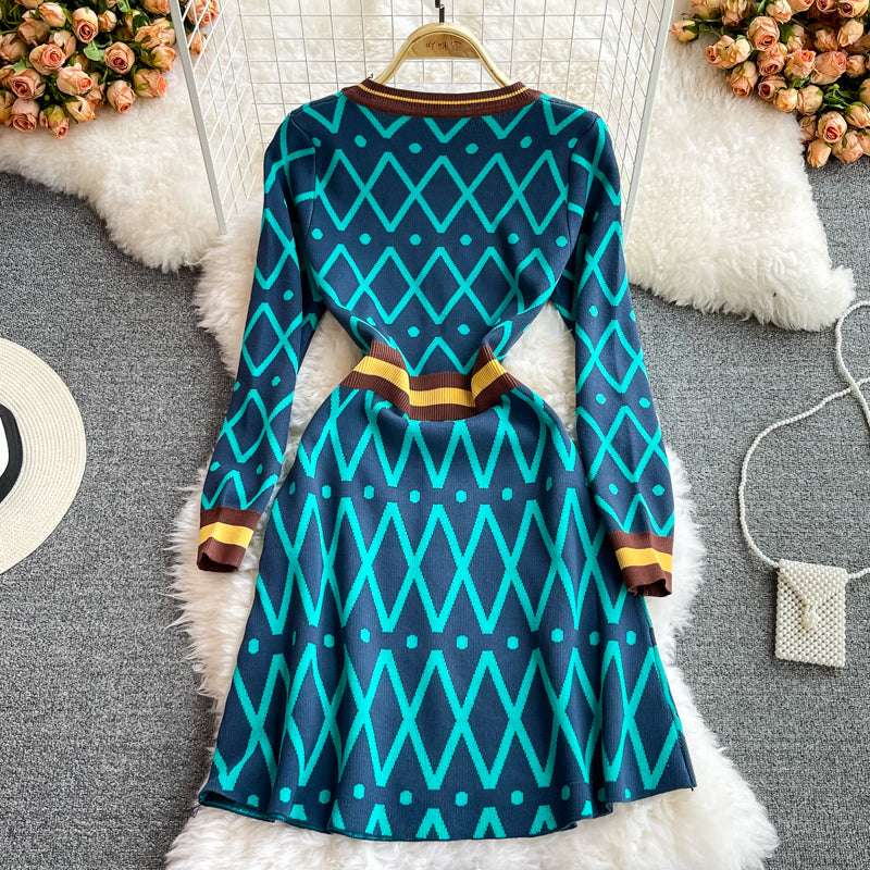 Robe de conception de tempérament mince avec petite taille de blocage de couleur parfumée 3101