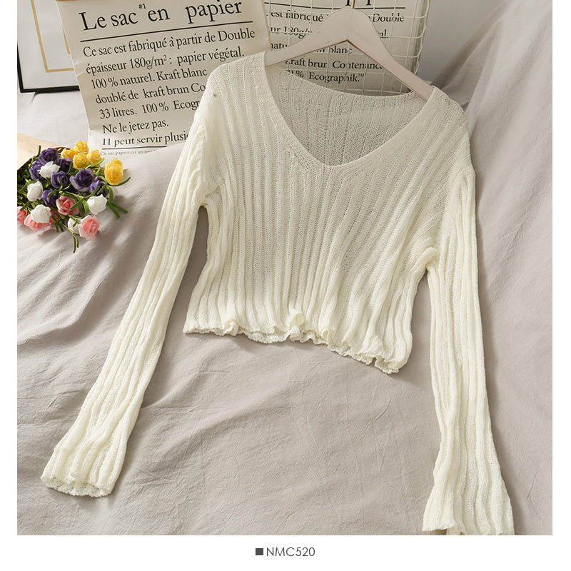 Pull court micro transparent à rayures verticales 1717