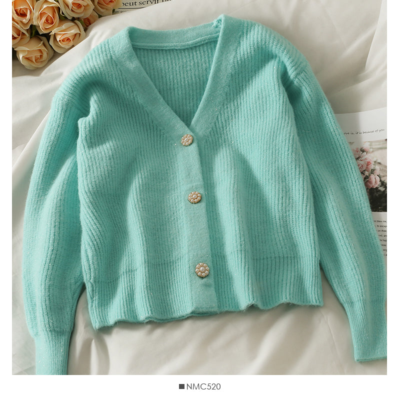 Pull femme court polyvalent Cardigan simple boutonnage 1823