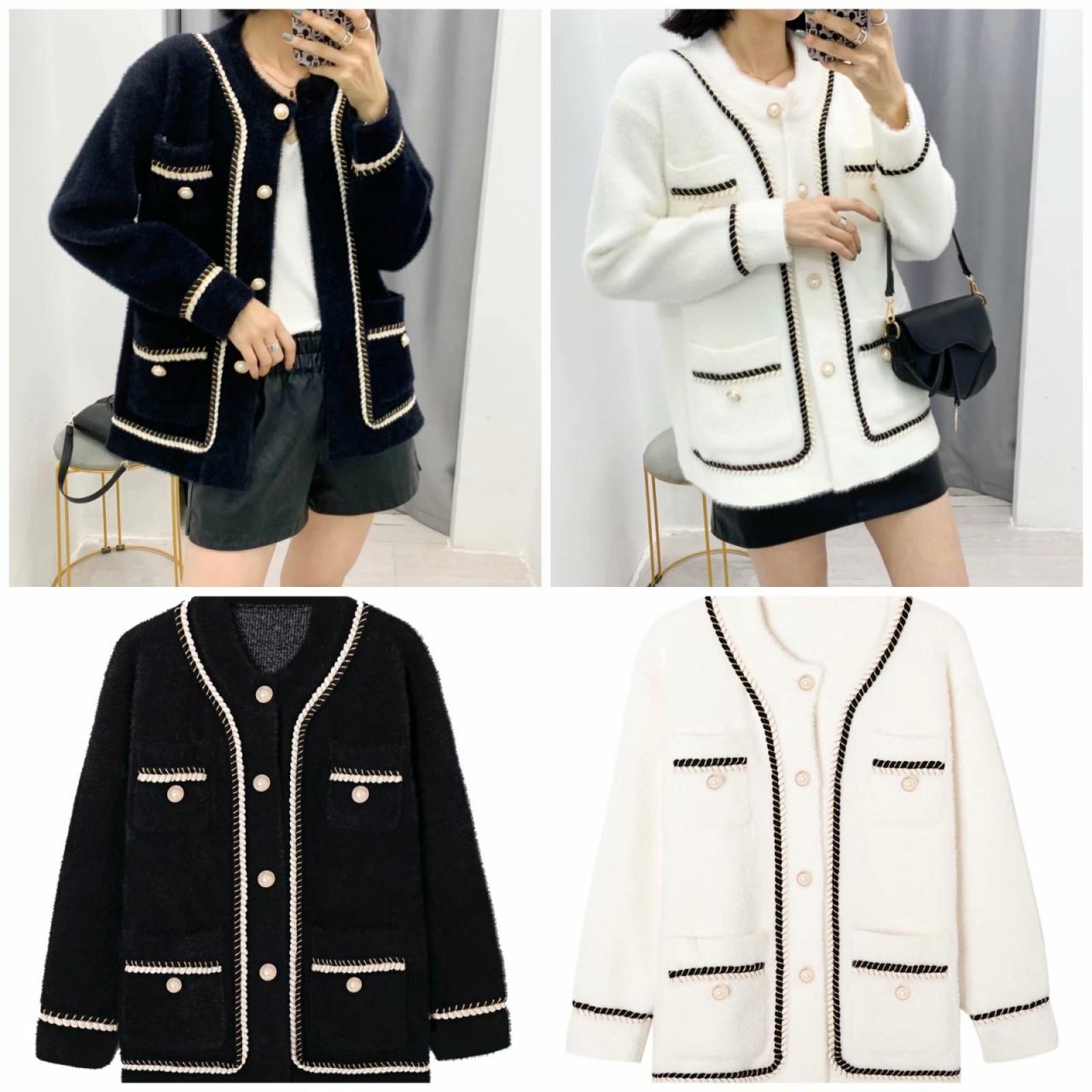 Autumn agaric lace contrast color small fragrance style women's cardigan sweater coat 1371