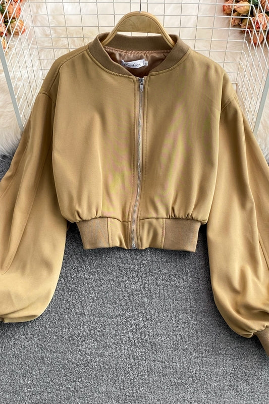 Casual zipper high waist short coat 1650