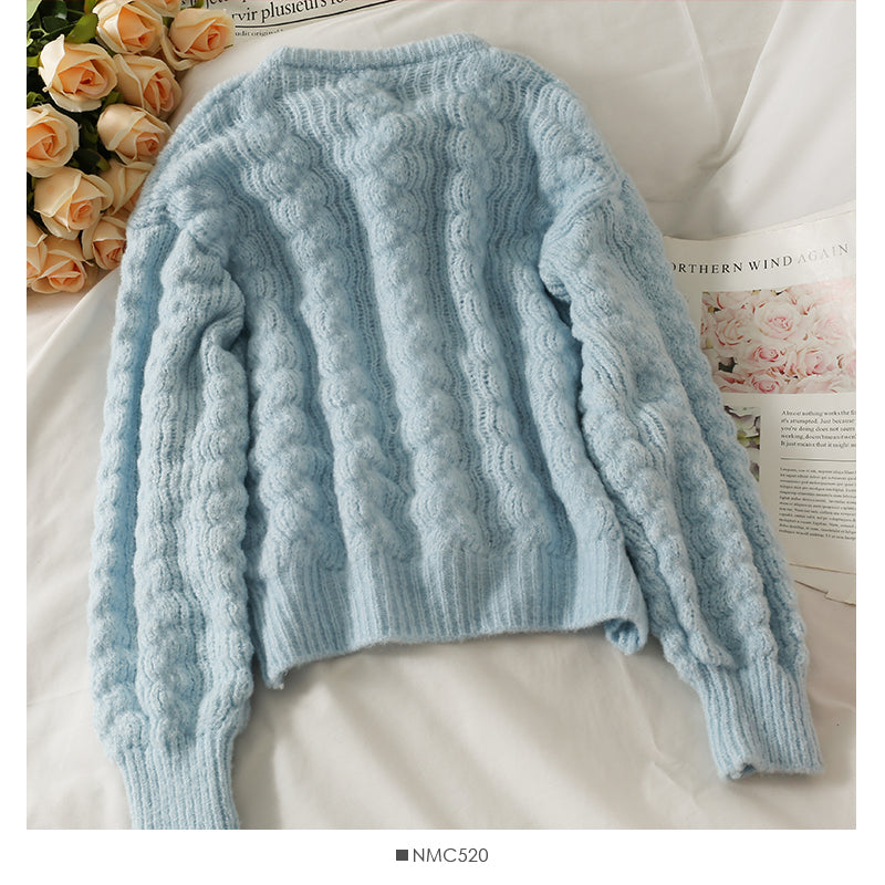Pull cardigan à boutonnage simple en fleur tridimensionnelle Sweet Wind pour femme 1705