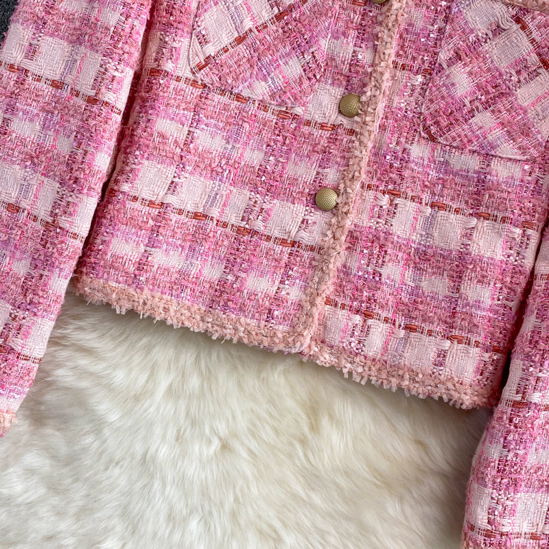 Pink small fragrance coat Long Sleeved female 1658