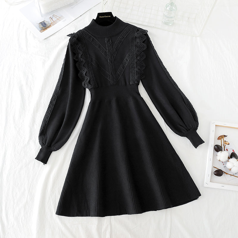 Knitted sweater dress women's new French waistband looks thin and retro Hepburn 2147
