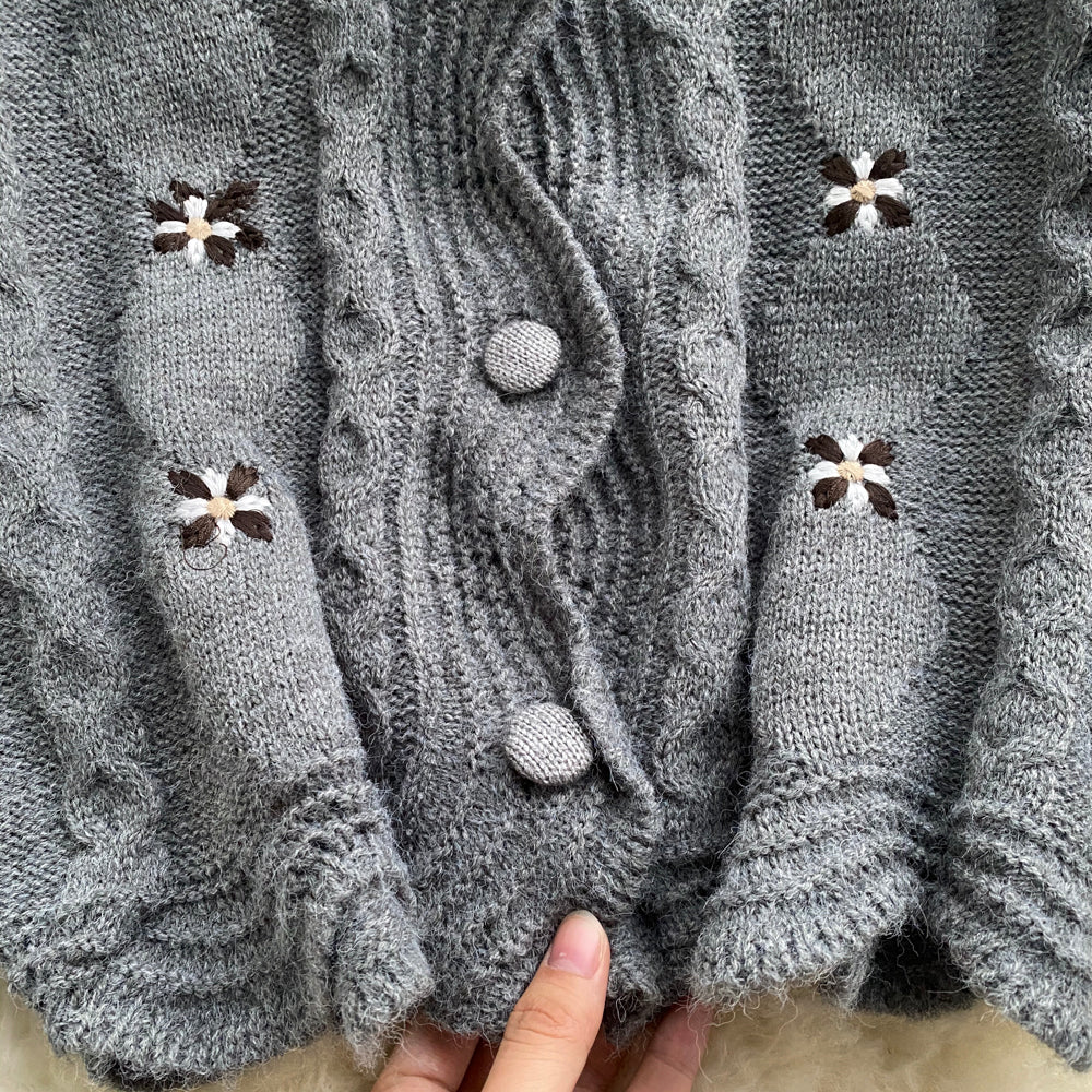 Cardigan en tricot fin à col en V de style étranger pour femme 1614