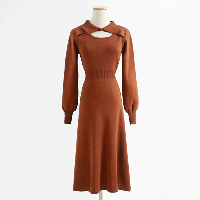 New hollow out red dress, age reducing and thin knitted bottomed skirt 2227