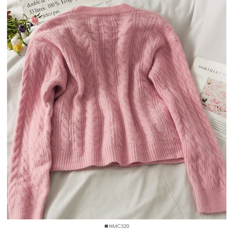 Pull femme en lin simple boutonnage col V 1858