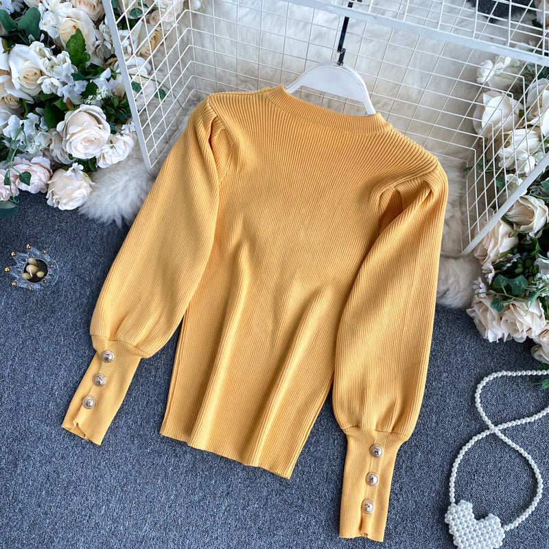Pull femme en laine à manches bouffantes intérieur et extérieur 1574