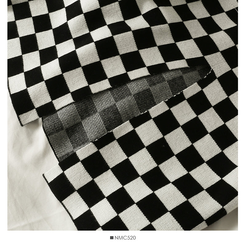 Jupe en tricot fendue fine à taille élastique à carreaux coréens en une étape 2526