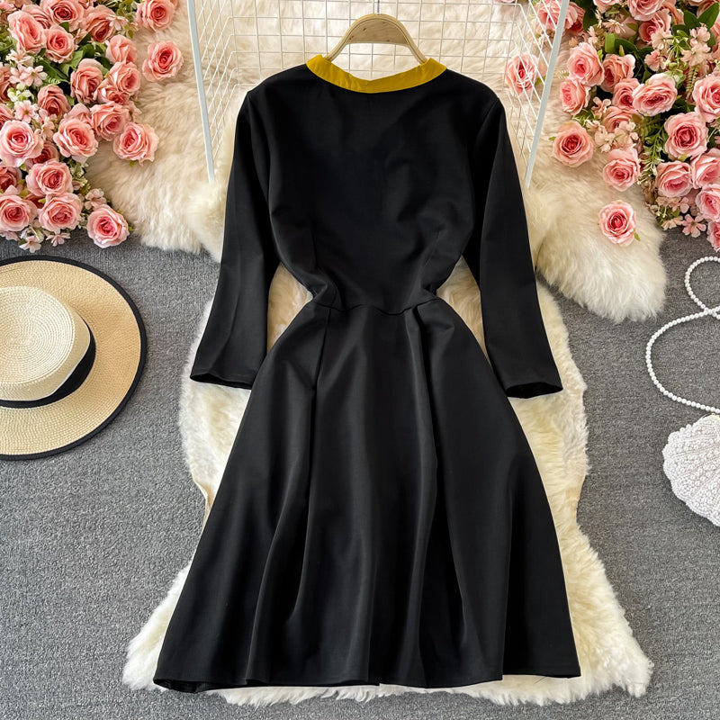 Vintage embroidered dress high end sleeve slim A-line skirt 3239