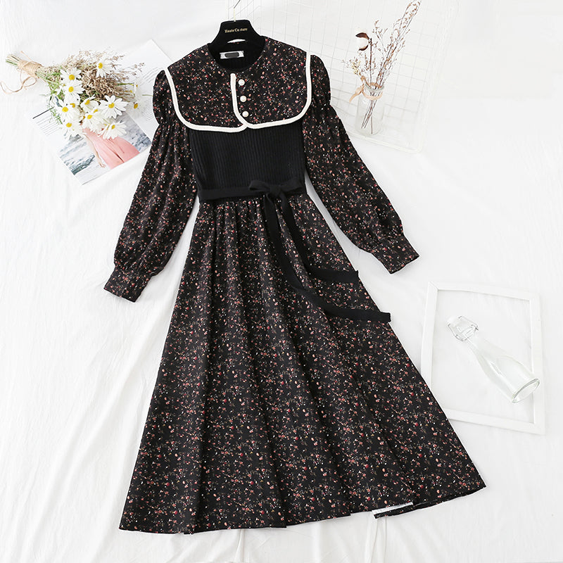 Patchwork floral dress women's slim bottomed skirt versatile age reduction 2311