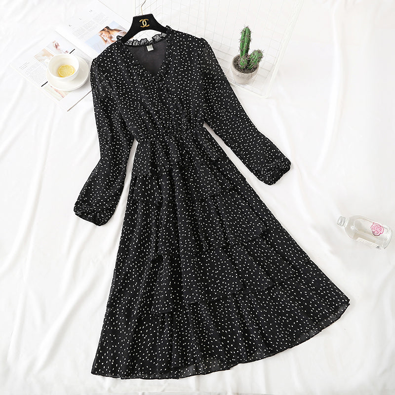 Polka Dot Chiffon Dress French minority bottomed skirt cake dress 2352