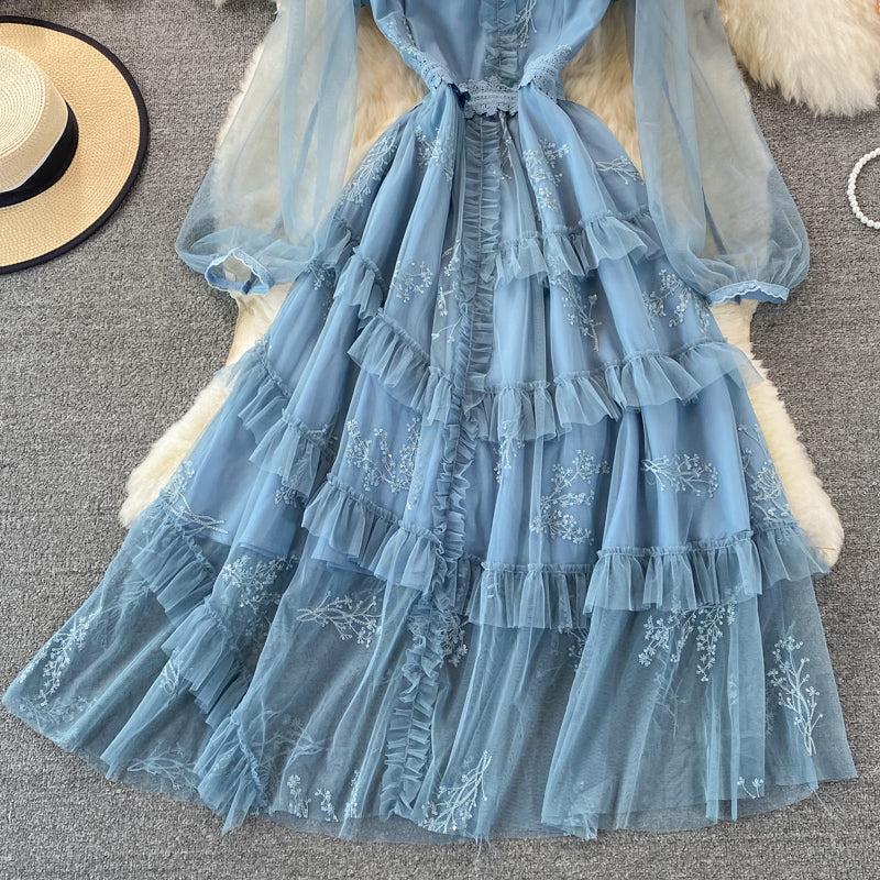 Super xiansen series fungus edge stand collar mesh dress 3263